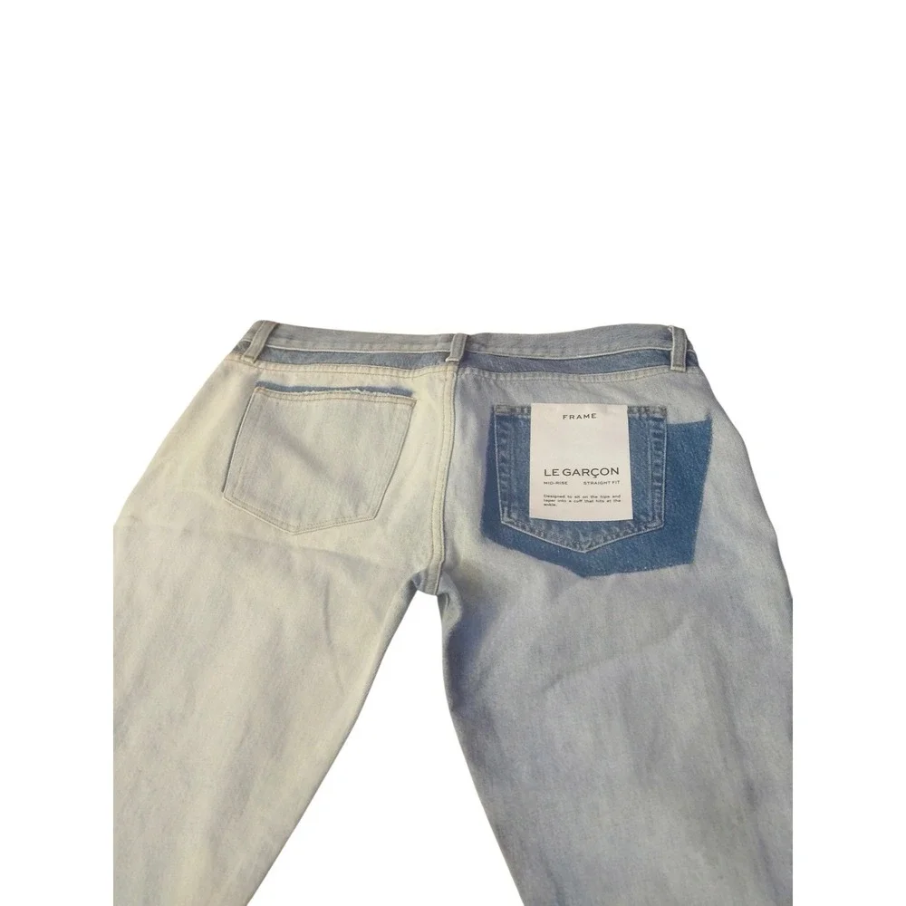 FRAME Le Garçon Mid-Rise Straight Fit Patchwork Blue Denim Jeans Size‎ 29 NEW - Picture 6 of 6